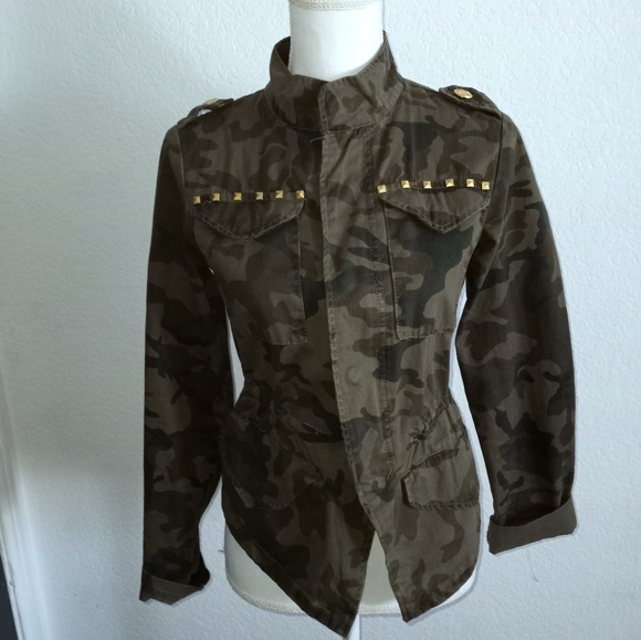 New Look Jackets & Blazers - NEW LOOK CAMO STUDDED MILITARY JACKET SZ. S EUC